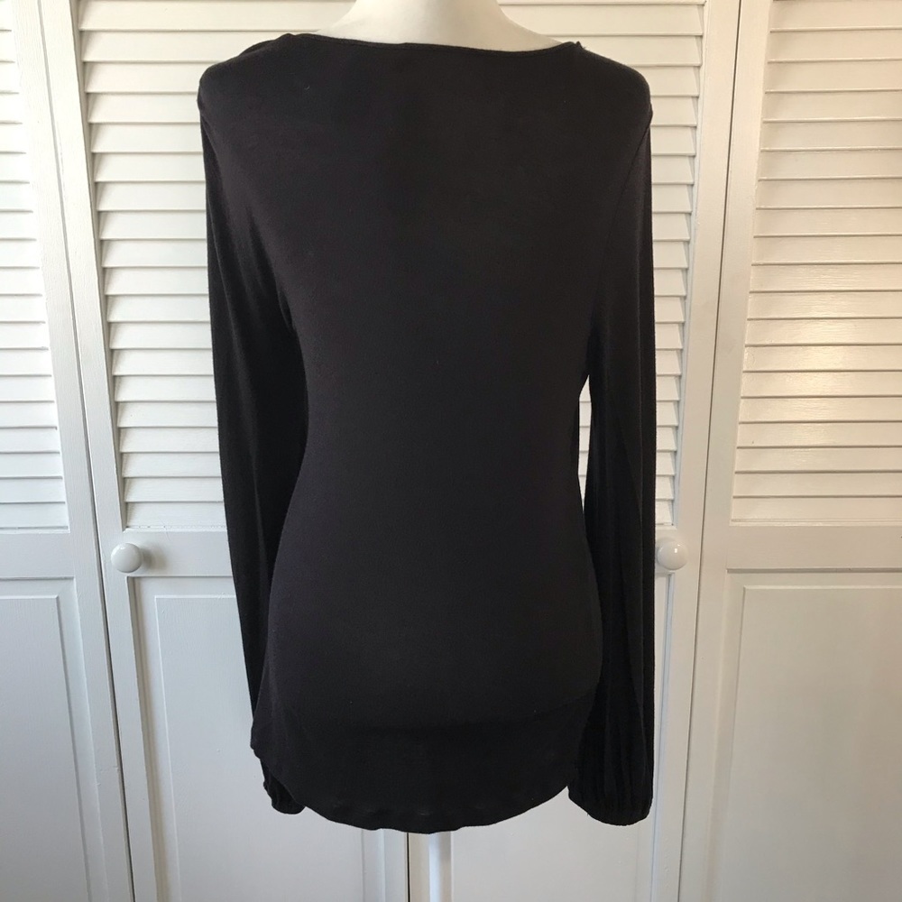 Price firm BUSOU BISOU Black Long Sleeve Ruched Top Size Large - Picture 5 of 6